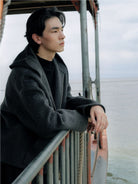 ROYA Cashmere Wool Hooded Short Coat in Charcoal - Lifestyle