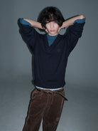 MasonPrince Mock Two Piece Wool Blend Sweater in Navy Blue - On Male Model