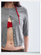 RARELY ALIKE Pure Wool Mid Sleeve Cardigan in Gray - On Model