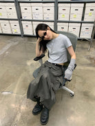 Neverseez Solid Cotton Crop Tee in Gray - On Model