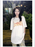 LOSTCTRL Flame Logo Heavy Cotton T Shirt in White - On Model