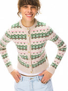 alright then 100 Wool Jacquard Cardigan in Beige - On Model