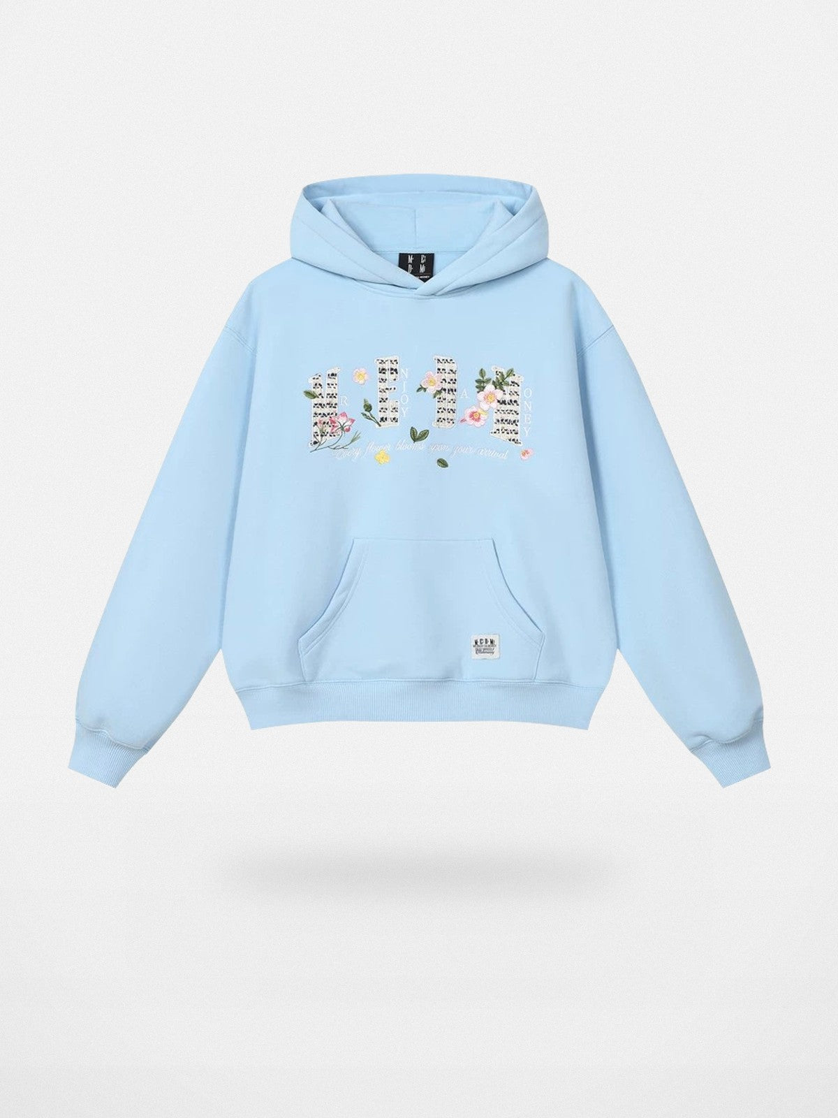 MEDM Floral Patch Fleece Hoodie in Sky Blue