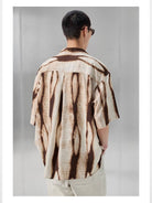 NANS Ink Splash Print Cuban Collar Shirt in Brown - On Model