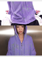 CFIERCE Rhinestone Snake Girl Zip Hoodie in Purple - On Model