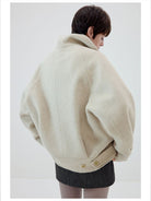 Simple Project High Neck Double Faced Wool Jacket in White - On Female Model