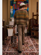 Retro 21 Center Seam Micro Flare Trousers in Brown - On Model