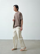 ROYA Cashmere Cotton Blend Knit T Shirt in Beige - On Model