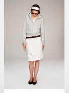 PUKI Cropped Cotton Blend Zip Hoodie in Gray - On Model