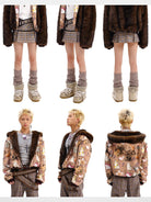 CFIERCE Reversible Cat Print Faux Fur Jacket in Beige - On Male Model