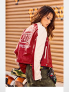 BeerBro Padded Faux Leather Moto Jacket in Red - Lifestyle