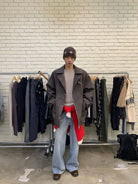 NeverSeez Padded PU Leather Trench Coat in Gray - On Male Model