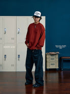 SWFI Heavyweight Embroidered Long Sleeve Tee in Burgundy - On Model