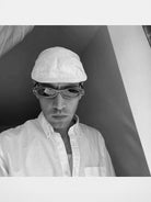 FUTURE UPDATE Sculptural Cat Eye Sunglasses in Gray - On Male Model