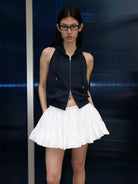 RARELY ALIKE Convertible Zip Up Hoodie in Navy Blue - On Model