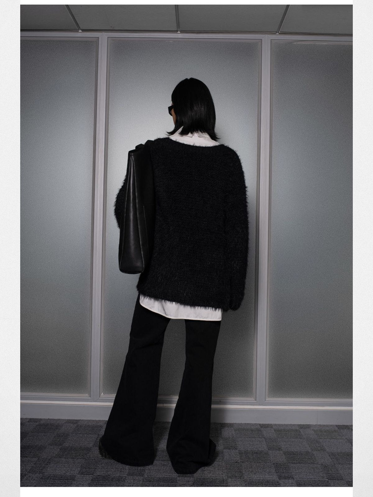 RARELY ALIKE Flared Cotton Denim Jeans in Black - On Model