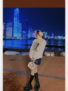 BeerBro Graphic Cable Knit Turtleneck Vest in Beige - On Model