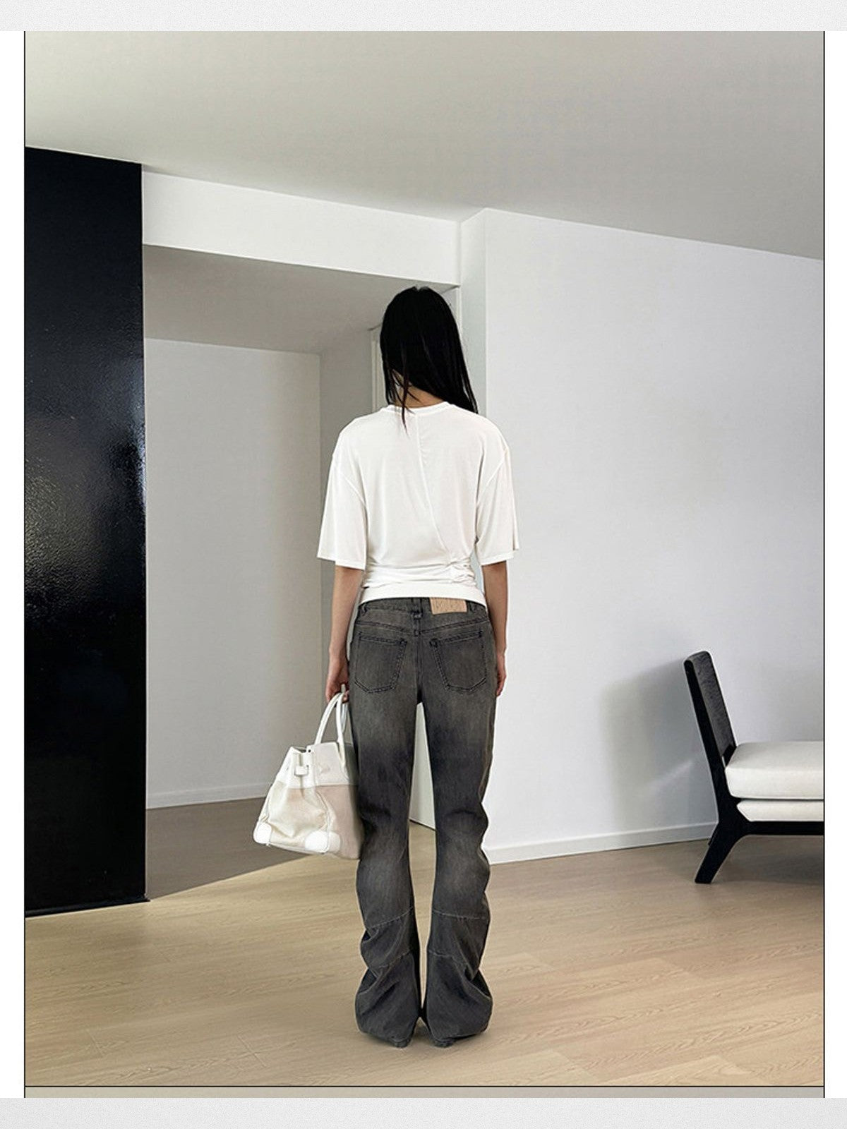 RARELY ALIKE Asymmetrical Ruched Waist Tee in White - On Model