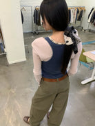 NeverSeez Beaded Lyocell Wool Tank Top in Blue - On Model