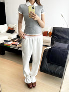 RARELY ALIKE Hourglass Cotton Crew Neck Tee in Gray - On Model