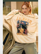 BeerBro Retro Graphic Print Hoodie in Cream - Lifestyle