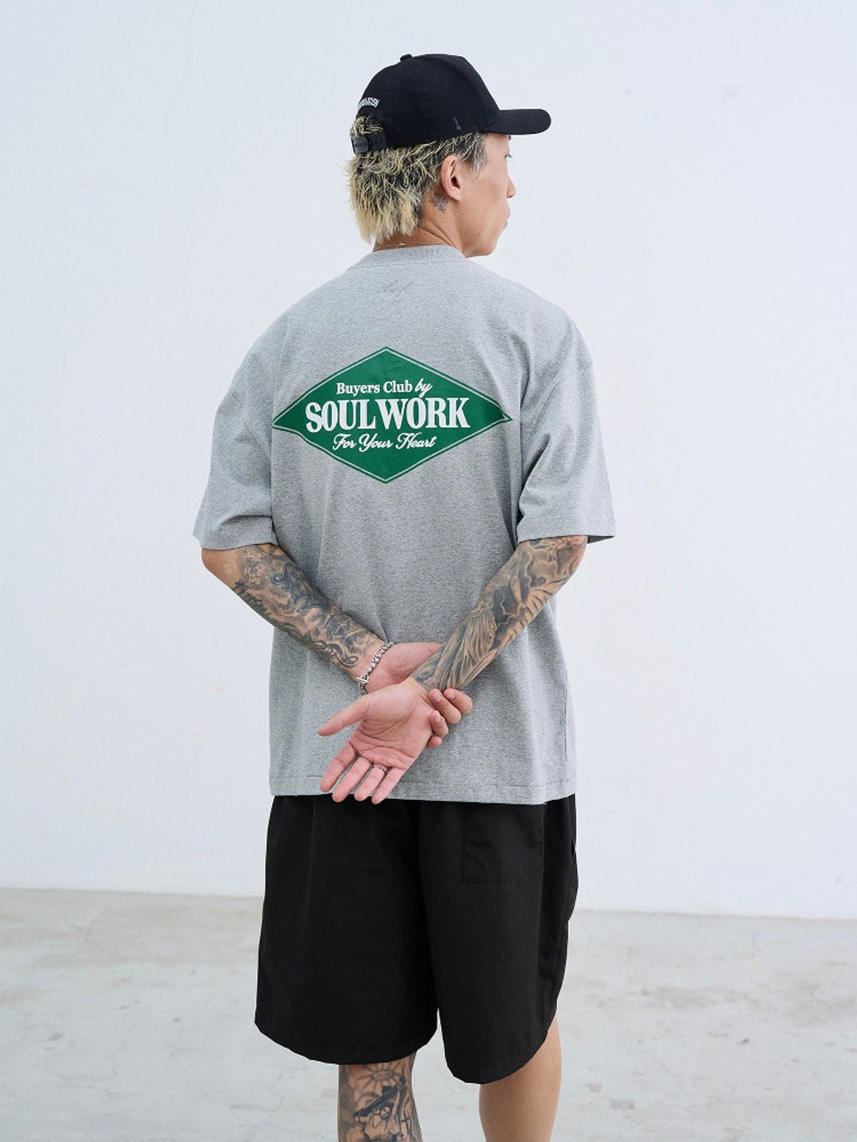 SWFI Heavyweight Cotton Logo T Shirt in Gray - On Model