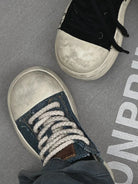 MASONPRINCE Distressed Canvas Platform Sneakers in Black #color_black