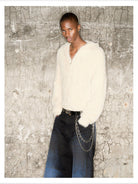 TRIANGLE PROJECT Faux Mink Zip Up Hooded Jacket in White - On Model