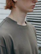 SOD Online Store Deconstructed Panel Cotton T Shirt in Olive - On Model