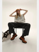 MASONPRINCE Embossed Pattern Wool Blend Vest in Green