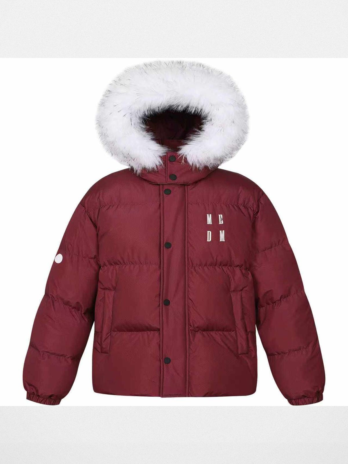 MEDM Detachable Hood Down Puffer in Burgundy