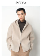 ROYA Cashmere Wool Hooded Short Coat in White - On Model