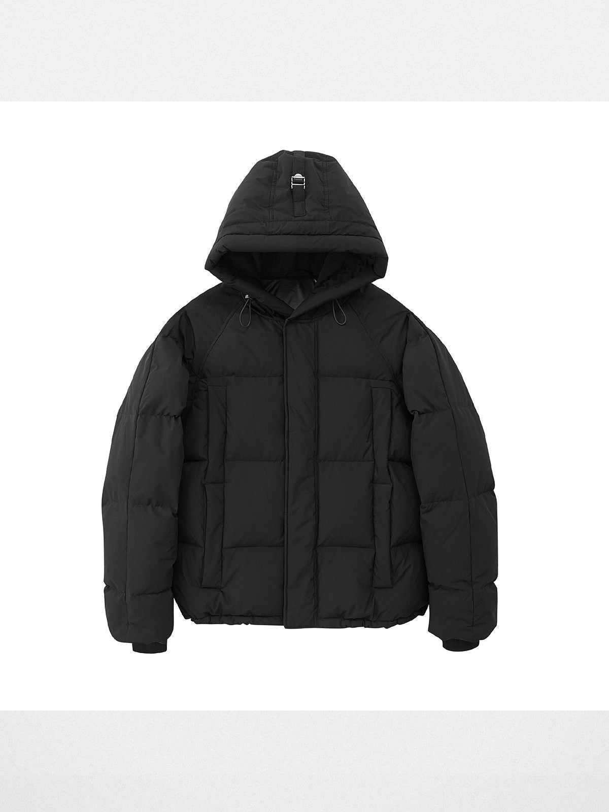 NANS Wide Quilt Hooded Down Puffer in Black