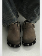 MASONPRINCE Matte Suede Platform Clogs in Black #color_black