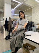 Neverseez Solid Cotton Crop Tee in Gray - On Model