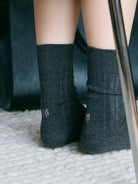 Simple Project Irregular Ribbed Crew Socks in Charcoal - On Model