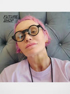 FUTURE UPDATE Deconstructed Round Frame Sunglasses in Black - On Female Model