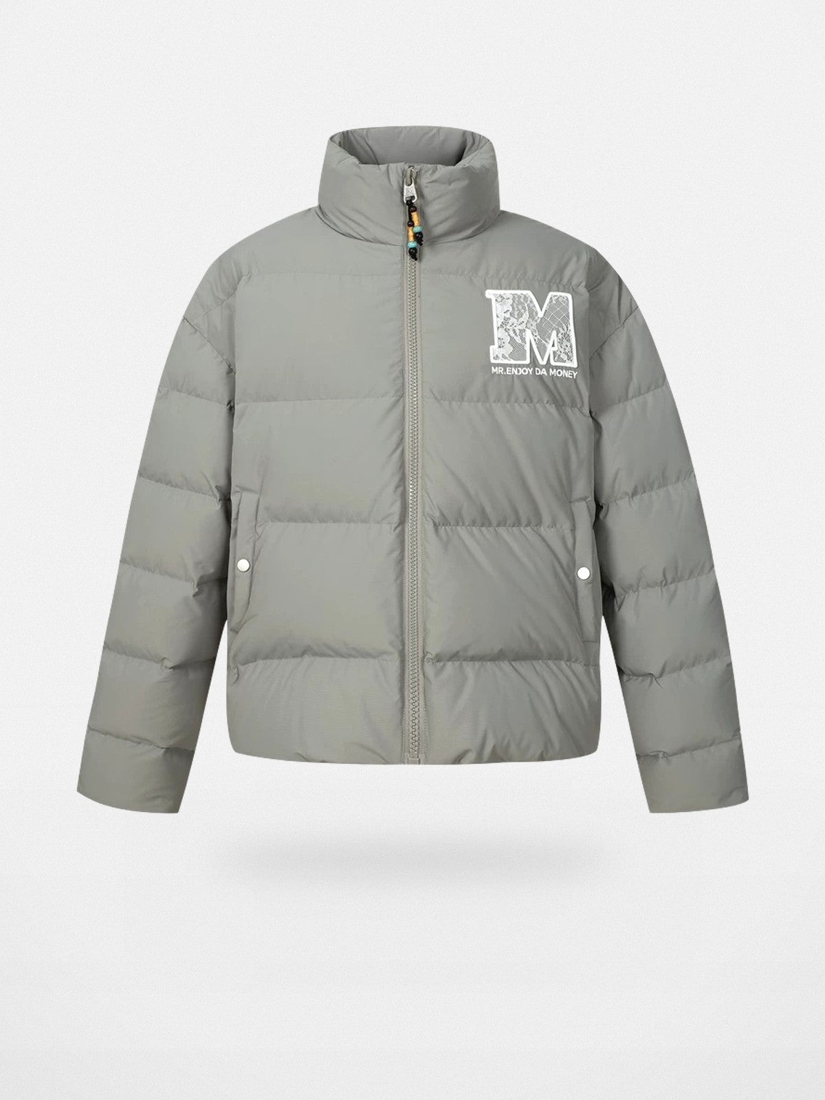MEDM Burnt Lace Stand Collar Puffer in Gray