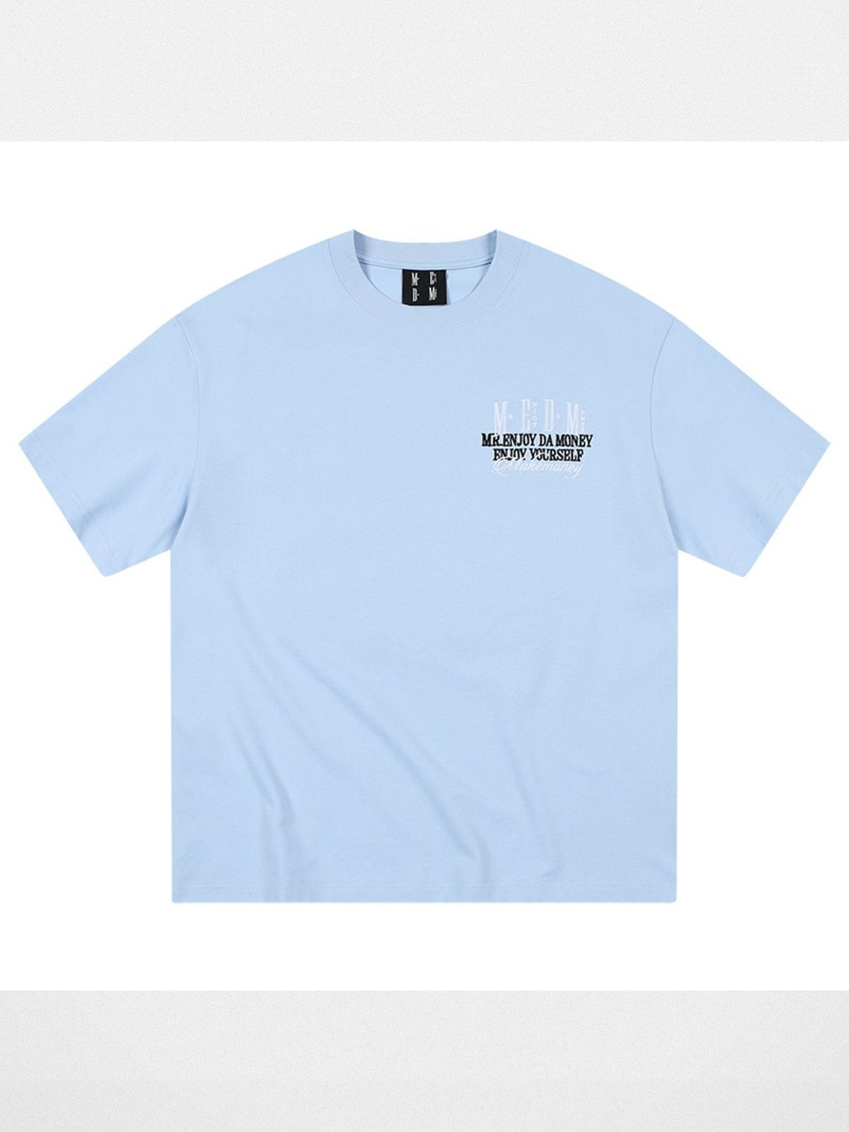 MEDM Retro Typography Chenille T Shirt in Sky Blue