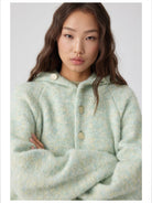 Simple Project Hooded Wool Blend Cardigan in Mint - On Female Model