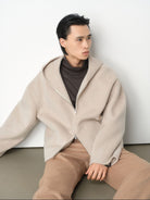 ROYA Cashmere Wool Hooded Short Coat in White - On Model