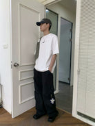 NeverSeez Accordion Pocket Wide Leg Cargo Pants in Black