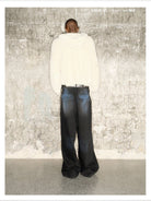 TRIANGLE PROJECT Faux Mink Zip Up Hooded Jacket in White - On Model