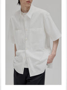 NANS Sand Washed Cotton Curved Hem Shirt in White - On Model