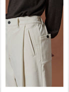 Nans Pleated Corduroy Cropped Trousers in White - On Model