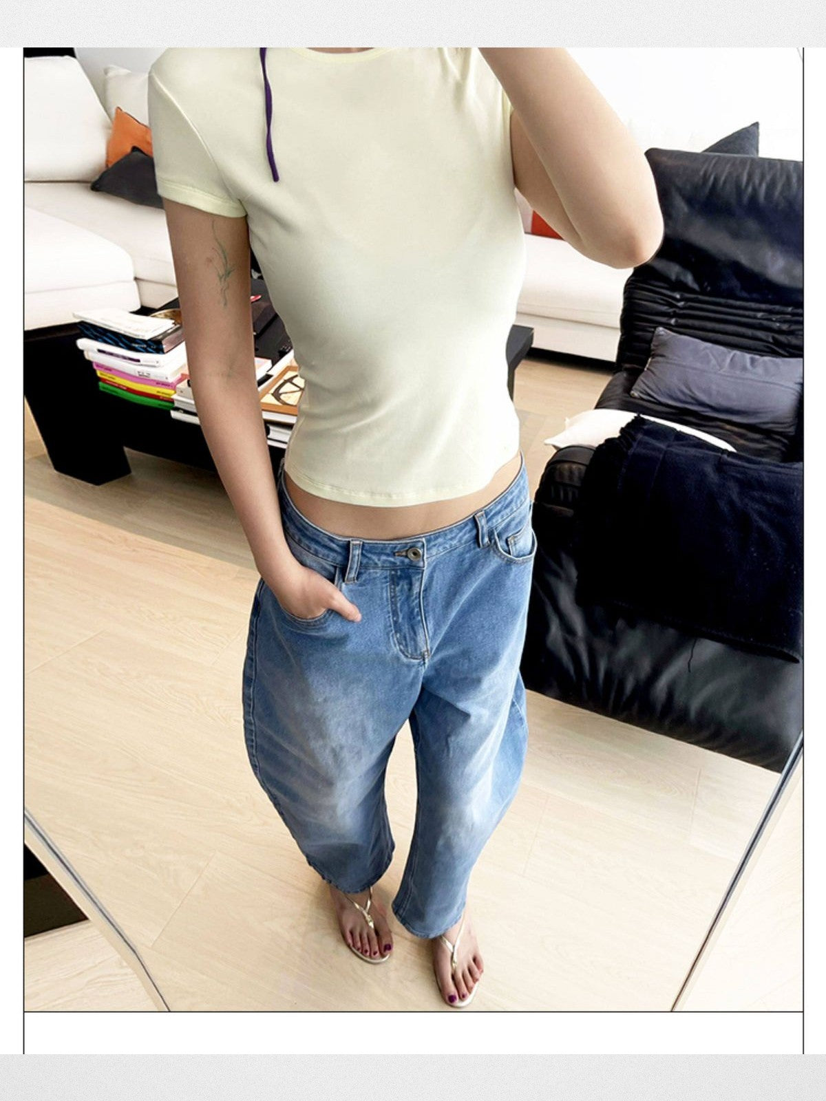 RARELY ALIKE Hourglass Cotton Crew Neck Tee in Cream - Lifestyle