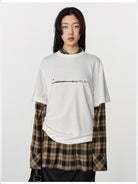 RandomPiece Letter Print Cotton T Shirt in White - On Model