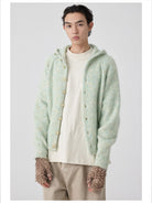 Simple Project Hooded Wool Blend Cardigan in Mint - On Male Model