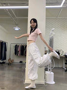 NeverSeez Accordion Pocket Wide Leg Cargo Pants in Black