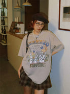 BeerBro Rabbit Graphic Oversized T Shirt in Gray - On Model